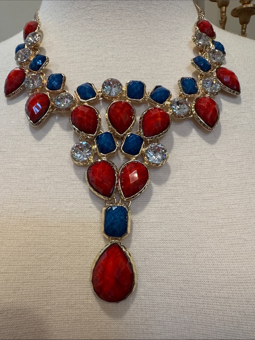 Amrita Singh Red, Blue & Clear Gem Statement Necklace